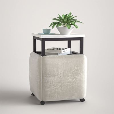 5 in 1 Nesting End Table Stackable Stools,Nesting Ottoman and Coffee Table 5-Piece Set,Cube Chair with Swivel Casters Foot Stool for Living Room, Home Office ( Color : Light gray , Size : White deskto