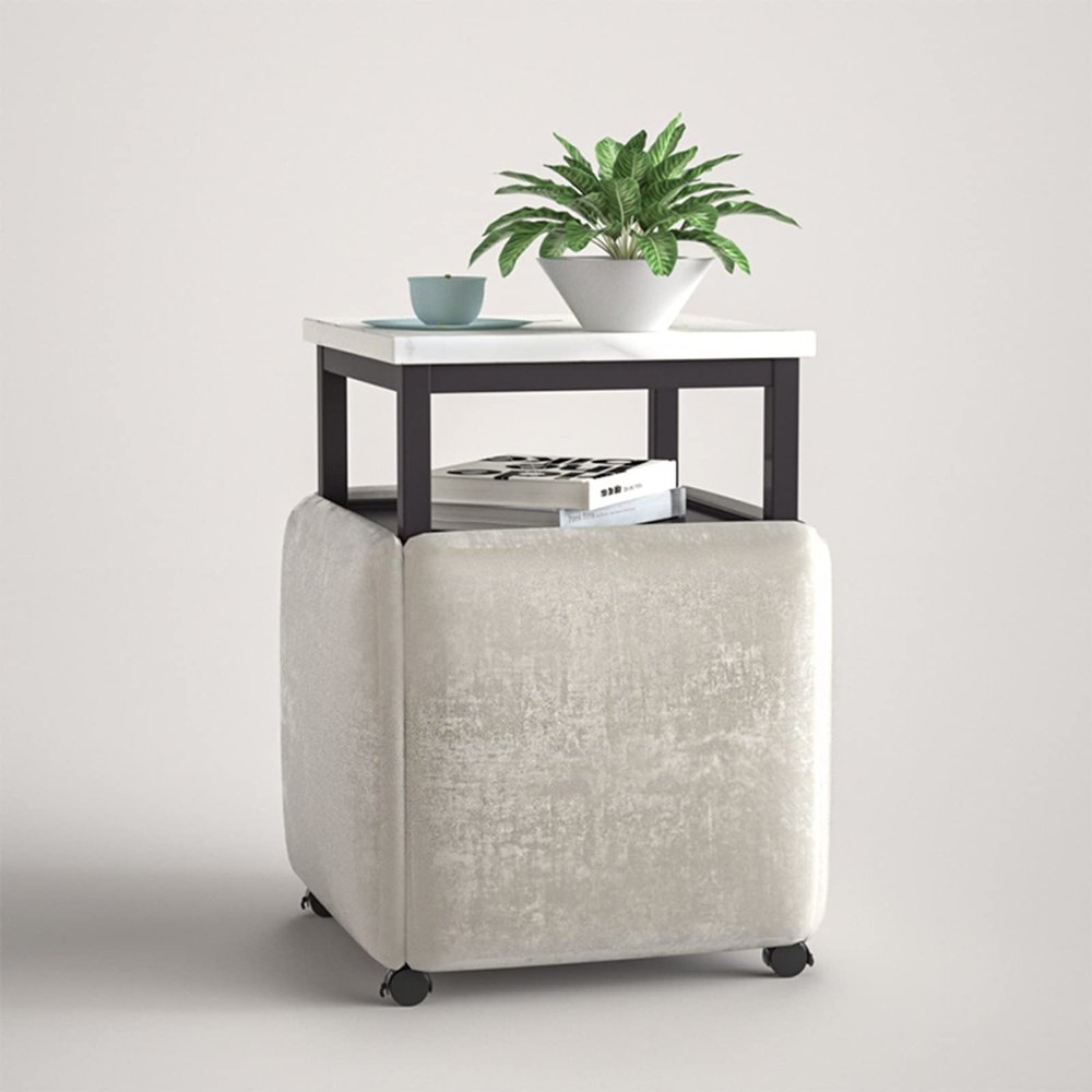 5 in 1 Nesting End Table Stackable Stools,Nesting Ottoman and Coffee Table 5-Piece Set,Cube Chair with Swivel Casters Foot Stool for Living Room, Home Office ( Color : Light gray , Size : White deskto