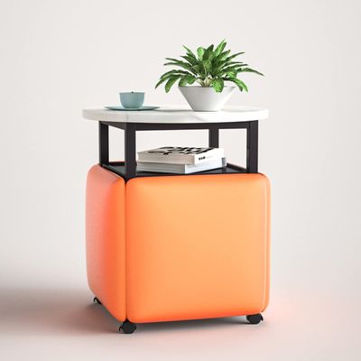 5 in 1 Cube Seating with Swivel Casters & Coffee Table,Casters Stackable Sofa Chair Stool Nesting Ottoman Stool Movable ,for Living Room, Home Office ( Color : Orange Round , Size : White desktop )