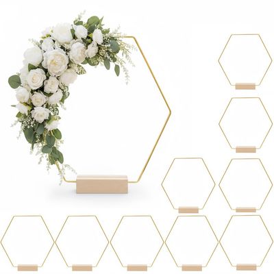 Abaodam Hexagonal Floral Hoop with Base 9.05In Wedding Centerpiece Ring for Diy Garland Table Decoration Party Home