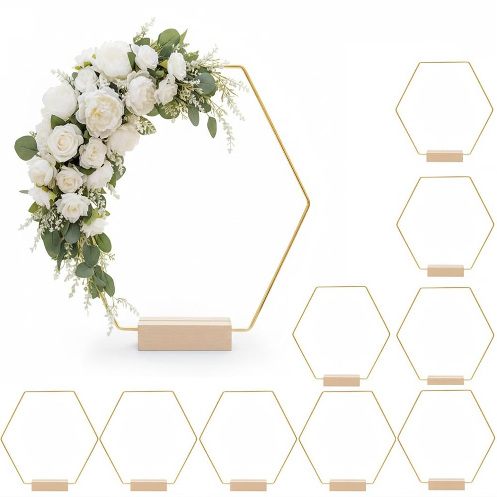Abaodam Hexagonal Floral Hoop with Base 9.05In Wedding Centerpiece Ring for Diy Garland Table Decoration Party Home