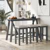 3-Piece Pub Table with Stools, 59" Kitchen Dining Table Set with USB Port Wood Dining Room Table Set for 3, Bar Table Set with 3 Fabric Padded Stools for Breakfast Nook, Small Space, Living Room,Gray view 1