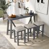 3-Piece Pub Table with Stools, 59" Kitchen Dining Table Set with USB Port Wood Dining Room Table Set for 3, Bar Table Set with 3 Fabric Padded Stools for Breakfast Nook, Small Space, Living Room,Gray view 2