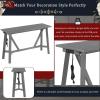 3-Piece Pub Table with Stools, 59" Kitchen Dining Table Set with USB Port Wood Dining Room Table Set for 3, Bar Table Set with 3 Fabric Padded Stools for Breakfast Nook, Small Space, Living Room,Gray view 3