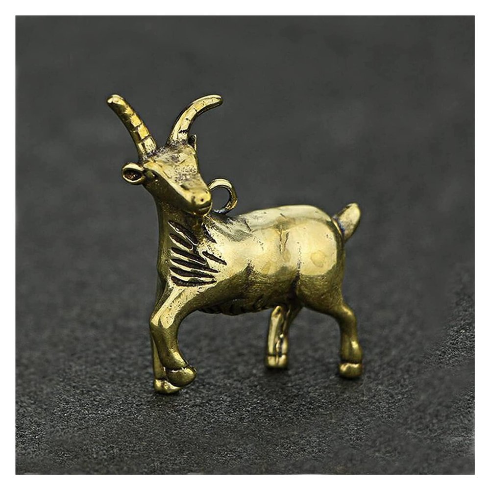 ALDEPO Sculpture Tabletop Brass Statue Sculpture Handicraft Sculptures Head Sculpture Retro Brass Car Keychain Pendant Copper Animal Zodiac Sheep Figurines