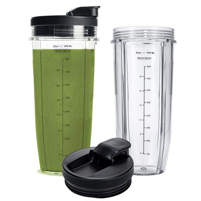 32OZ Replacement Cups Compatible with Ninja Nutri BN401, SS101, BN400, BN800, BN801, SS351, SS151 TWISTi DUO Blender, with Upgraded Sip and Seal Lids- Convenient to Drink Directly.(2 Pack)