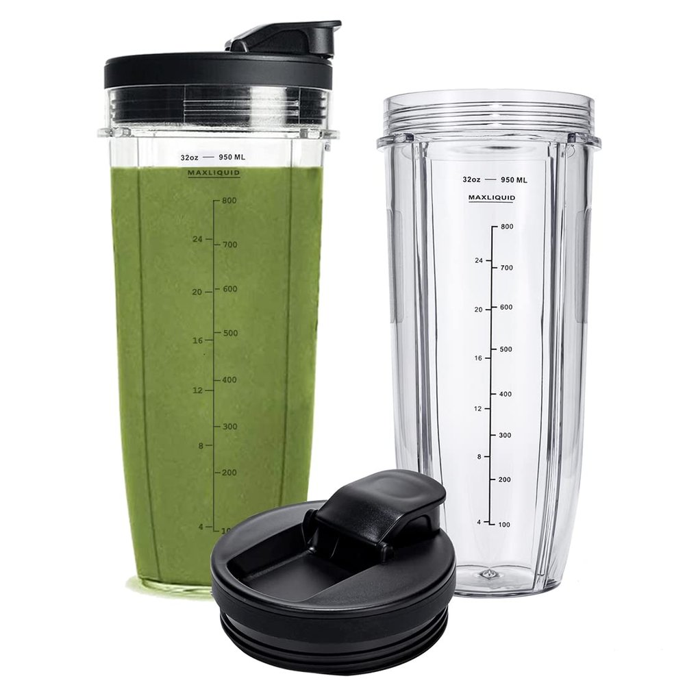 32OZ Replacement Cups Compatible with Ninja Nutri BN401, SS101, BN400, BN800, BN801, SS351, SS151 TWISTi DUO Blender, with Upgraded Sip and Seal Lids- Convenient to Drink Directly.(2 Pack)