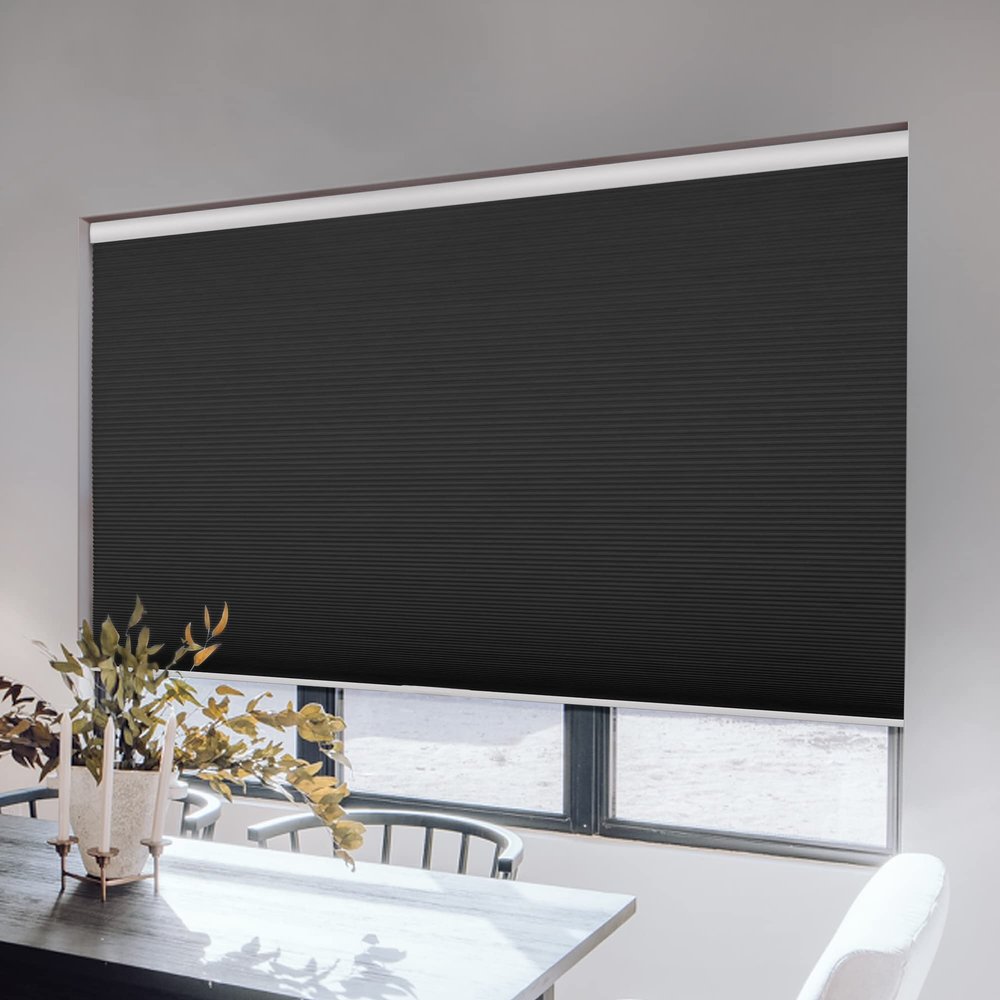 Sulugood Blackout Cellular Shades Cordless Room Darkening Cellular Blinds Thermal Insulated Honeycomb Blinds for Windows, Black, 23.5" W x 56" H