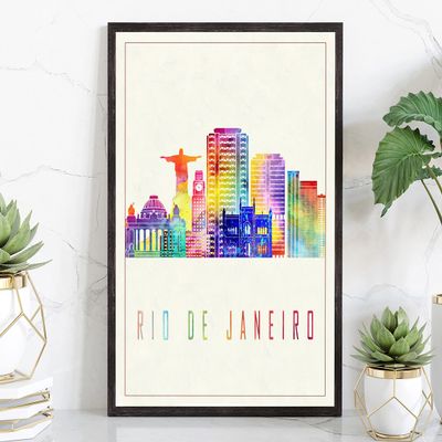 Modern Illustration World Cities Poster, Rio De Janeiro Landmarks Watercolor Poster, Brazil Poster, Rio De Janeiro Cityscape Art Poster - 18 * 24 Inches