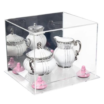 Better Display Cases Versatile Acrylic Display Case - Small Rectangle Box with Mirror Case, Pink Risers and Clear Base 8.75" x 7.75" x 7" (A006/V21)