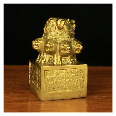 ALDEPO Sculpture Tabletop Brass Statue Sculpture Handicraft Sculptures Head Sculpture Nine Lions Sculpture Bronze Animal Seal Villain Brass Crafts Home Decoration