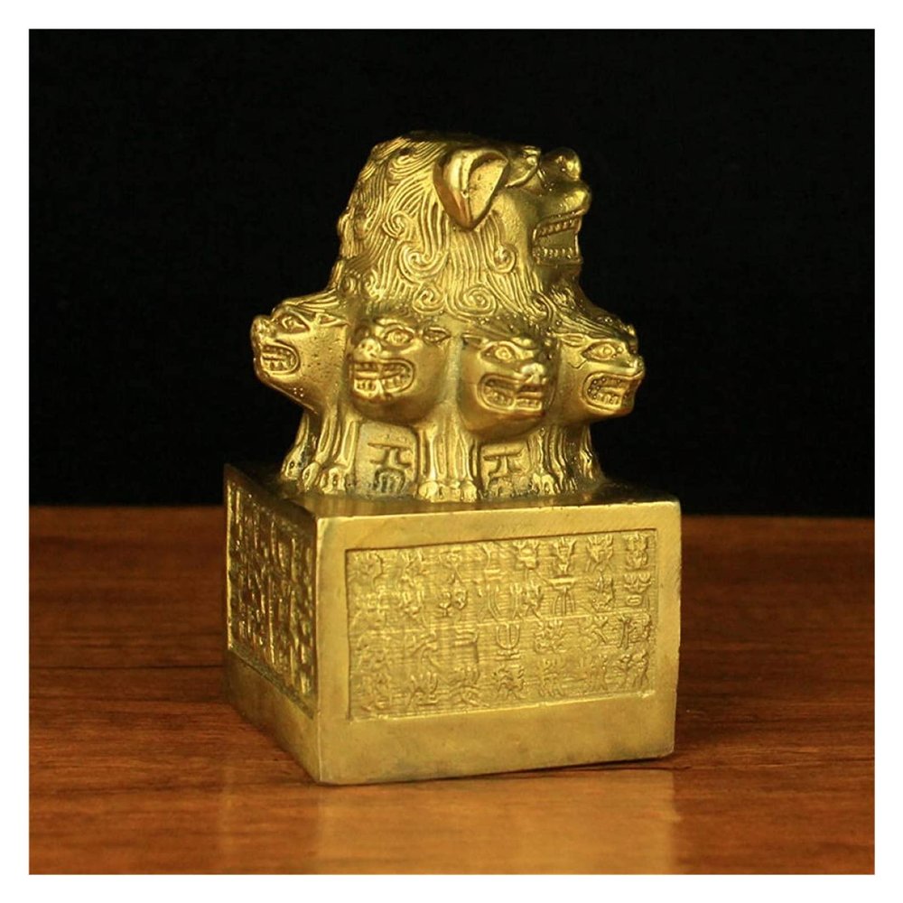 ALDEPO Sculpture Tabletop Brass Statue Sculpture Handicraft Sculptures Head Sculpture Nine Lions Sculpture Bronze Animal Seal Villain Brass Crafts Home Decoration