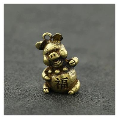 ALDEPO Sculpture Tabletop Brass Fish Tank Figurine Sculptures and Statues Statue Sculpture Solid Brass Pig Statue Pendant Bag Keychain Women Lucky Gift