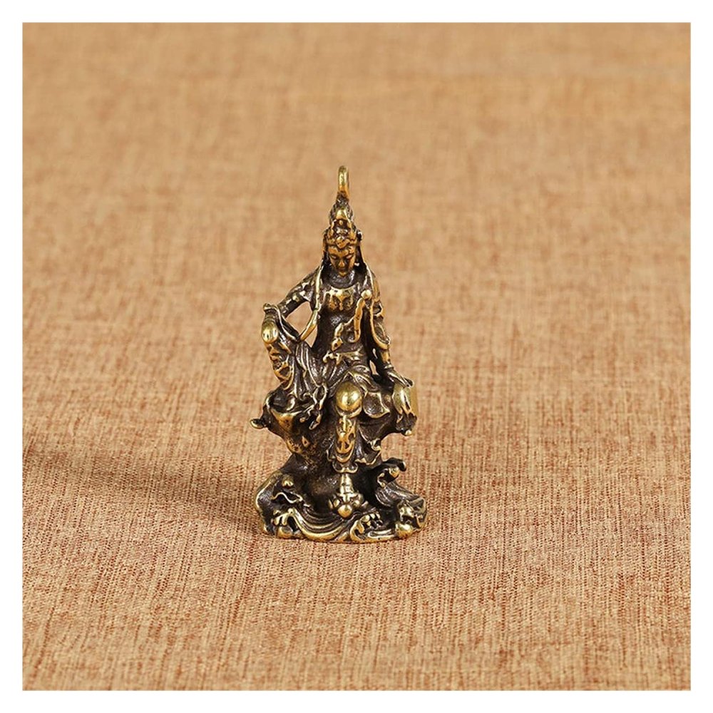 ALDEPO Sculpture Tabletop Brass Statue Sculpture Handicraft Bust Handmade Sculptures Copper Clad Guanyin Buddha Pendant Ornament Retro Brass Car Key Chain Ring Hanging
