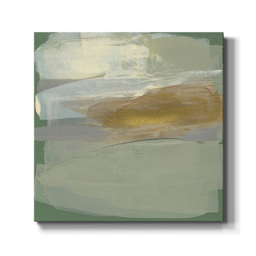 Renditions Gallery Abstract Artwork for Home Decorations Misty Sage & Gold Swipe Landscape Wall Hanging Canvas Paintings & Prints for Dining Living Room Office Walls - 10"X10" LT509
