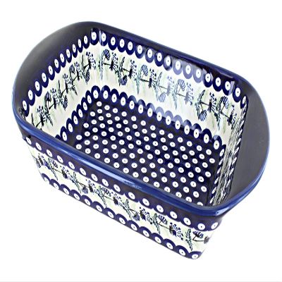 Blue Rose Polish Pottery - Blue Sweet Annie Large Rectangular Baker with Handles - 11.5" x 9.25" - Unique, Dishwasher Safe, & Durable Bakeware