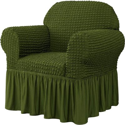 XVBVS Exquisite Sofa Cover Seersucker Sofa Slipcovers with Fashionable Skirt, High Stretch Spandex Couch Covers Non-Slip Furniture Protector for Living Room (Color : Green, Size : 1 Seater)