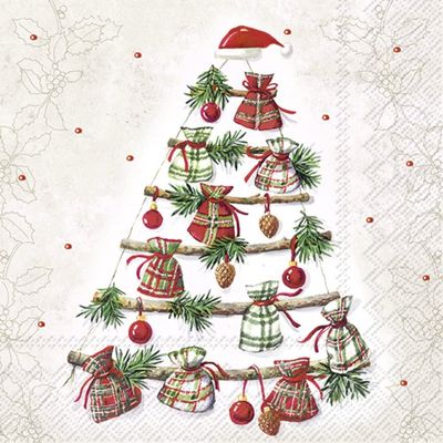 IHR Ideal Home Range Cocktail Napkins Disposable 3-Ply Paper Party Napkin Pack, 5" x 5", Stick Tree With Gifts (Cream), 20-Count