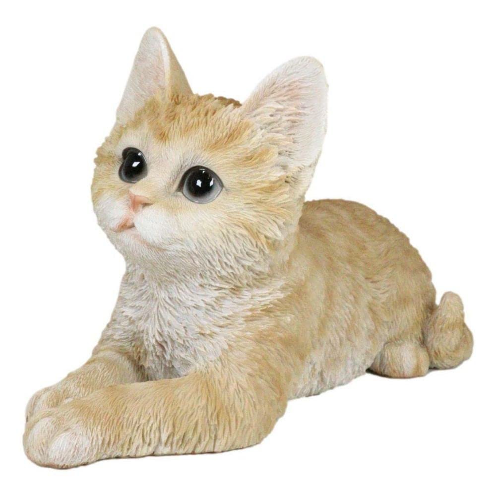 1 Pcs Of Resting Orange Cat Kitten Figurine With Realistic Glass Eyes Decor