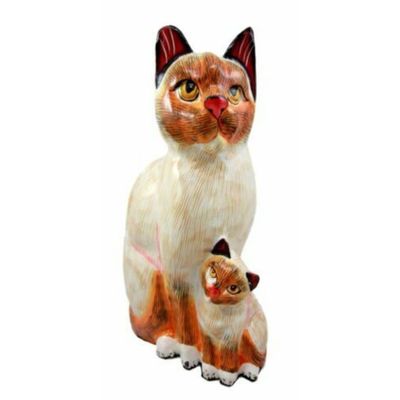 1 Pcs Of Wood Handicrafts Adorable Orange Cat & Kitten Family Figurine
