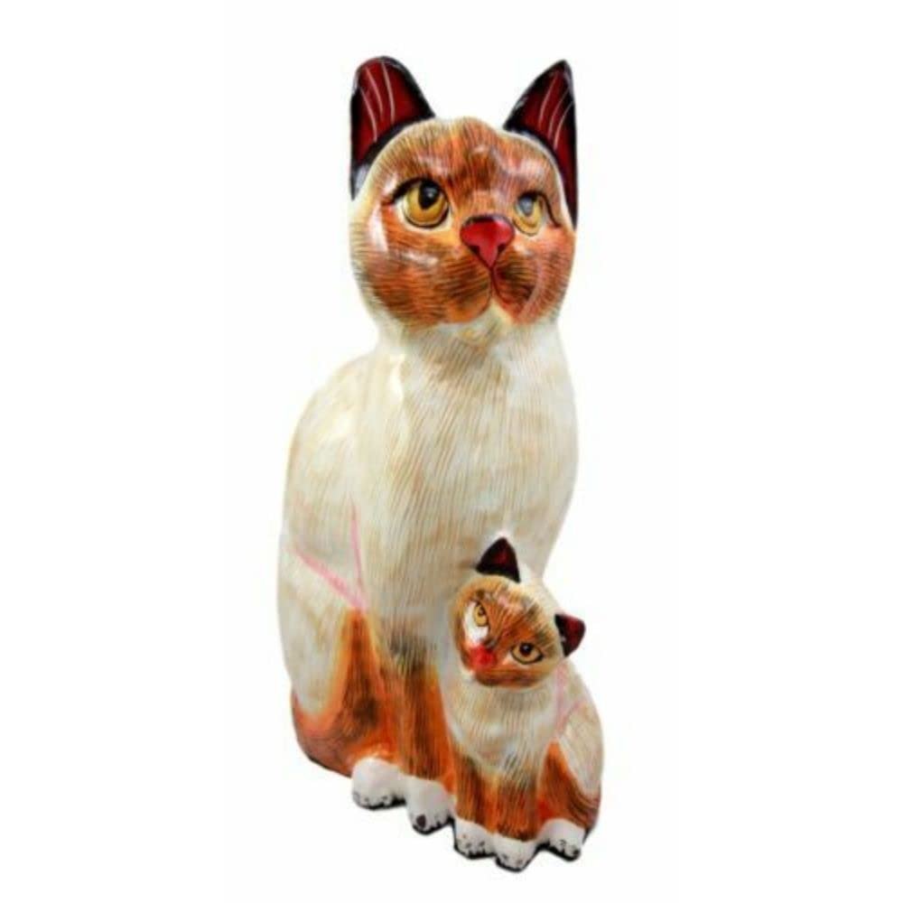 1 Pcs Of Wood Handicrafts Adorable Orange Cat & Kitten Family Figurine