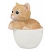 1 Pcs Of Lifelike Orange Cat Teacup Statue 5.75" H With Adorable Glass Eyes view 2