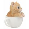 1 Pcs Of Lifelike Orange Cat Teacup Statue 5.75" H With Adorable Glass Eyes view 3