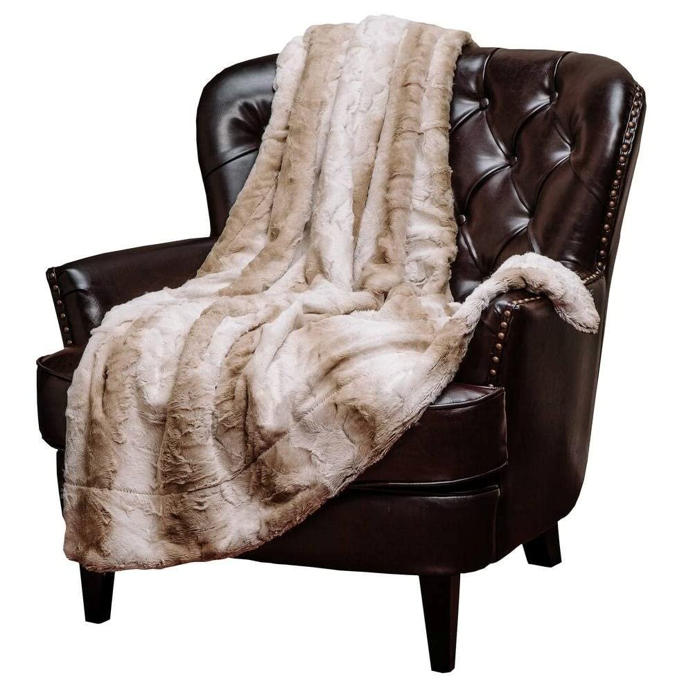 Modern and Contemporary Beautiful Faux Fur Blanket Throw 50 X 65 Size, Shabby Chic, Traditional Style Super Soft Reversible Sherpa Material | All Season Pretty Brown Color Striped Emboss Design