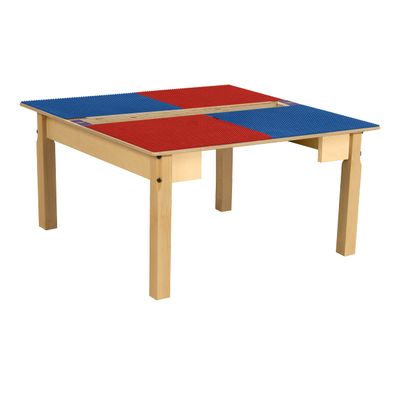 Contender Time-2-Play Kids Activity Play Table, Compatible with Lego Bricks, Extra Sturdy Birch Plywood, 35" W X 31" D, Red & Blue, 16" Legs for Toddlers