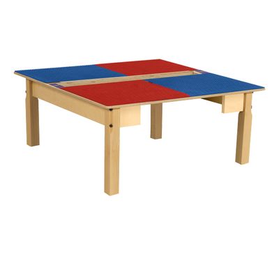 Time-2-Play Kids Activity Play Table, Compatible with Lego Bricks, Extra Sturdy Birch Plywood, 35" W X 31" D, Red & Blue, 14" Legs for Toddlers