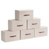 Ornavo Home 6 Pack Collapsible Storage Bins with Lid, Foldable Linen Fabric Shelf Storage Basket Closet Organizer and Large Storage Box for Clothes with Leather Handles, 15 x 10 x 9, Beige view 1