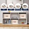 Ornavo Home 6 Pack Collapsible Storage Bins with Lid, Foldable Linen Fabric Shelf Storage Basket Closet Organizer and Large Storage Box for Clothes with Leather Handles, 15 x 10 x 9, Beige view 4
