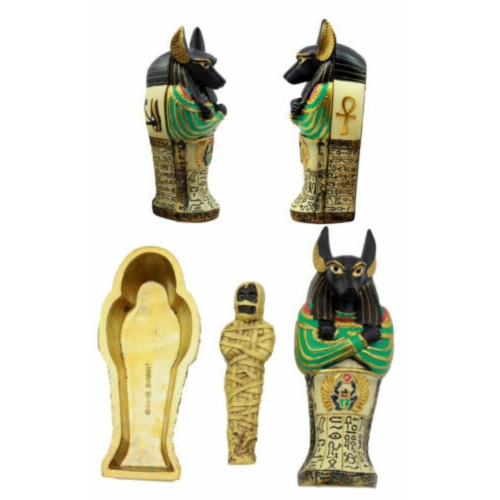 1 Pcs Of Ancient Egyptian God Anubis Sarcophagus Coffin With Mummy Figurine 5"H Decor Box