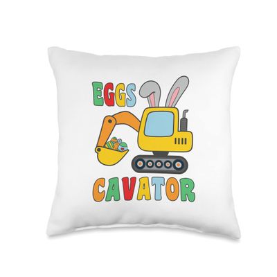 Boys Excavator Easter Bunny EggsCavator Hunting Egg Kids Throw Pillow