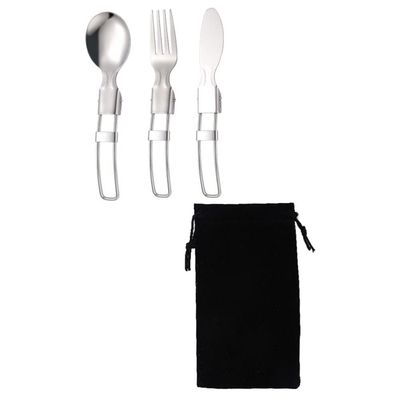 SHERCHPRY 1set Portable Stainless Steel Cutlery Camping Tableware for Travel Outdoor Dining Daily Use Compact Pouch Included Lightweight Eating Utensils
