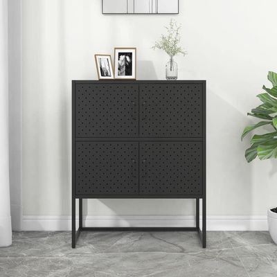 loibinfen Metal Sideboard Highboard Storage Cabinet with 4 Doors and Shelves, Steel Storage Cabinet for Living Room,Home,Hotel,Office,Garage, Black 31.5"x13.8"x39.4" Steel