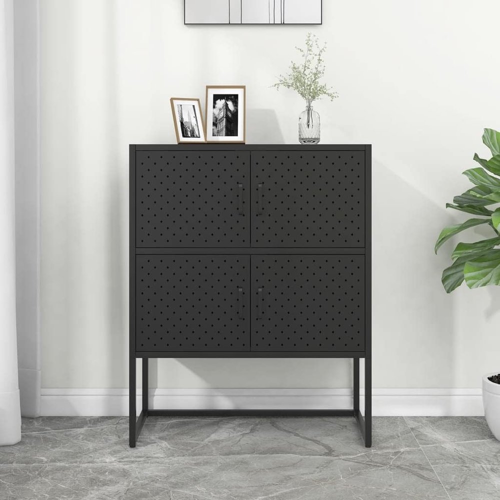 loibinfen Metal Sideboard Highboard Storage Cabinet with 4 Doors and Shelves, Steel Storage Cabinet for Living Room,Home,Hotel,Office,Garage, Black 31.5"x13.8"x39.4" Steel