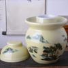 QPZK Traditional Chinese Porcelain Pickle Jar, Natural Ceramic Fermentation Crock Pickling Pot,Fermenting Jar with Water Seal Airlock Lid Stoneware Fermenter for Sauerkra 3.5KG view 3