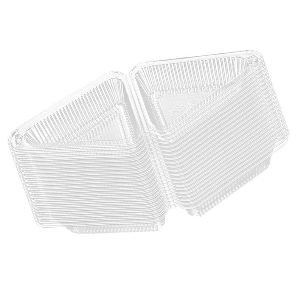 CALLARON Cake Boxes 50pcs Plastic Cake Slice Box Triangle Dessert Cake Box Transparent Single Dessert Box Sandwich Packaging Boxes with Hinged Lid for Dessert Biscuit Snack Fruit Sandwich Containers