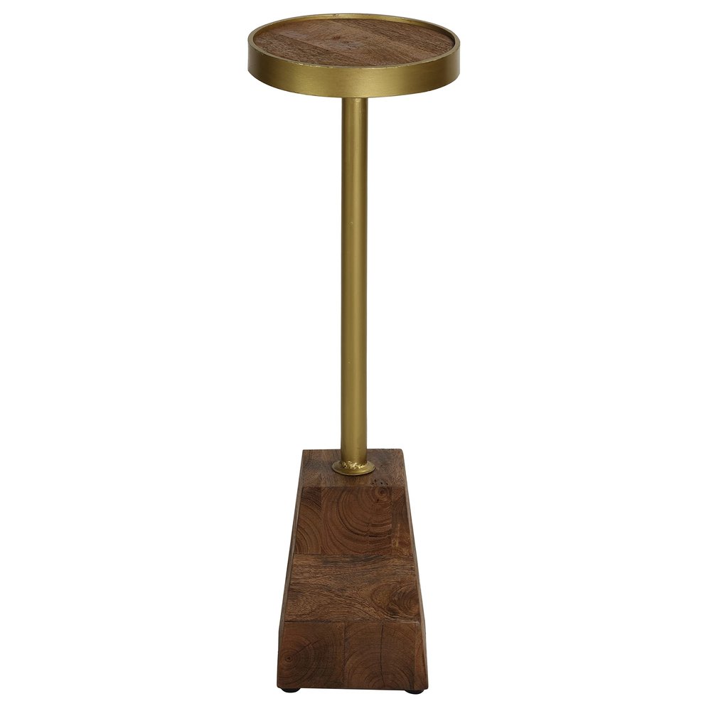 Bare Decor Maya Small Round Accent Table in Solid Metal and Wood, 8x8x25