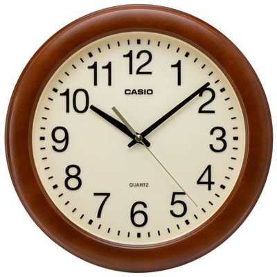 CASIO IQ-136-5JF Brown Analog Wood Grain Wall Clock, 11.6 inches (29.5 cm), Silent, Continuous Second Hand