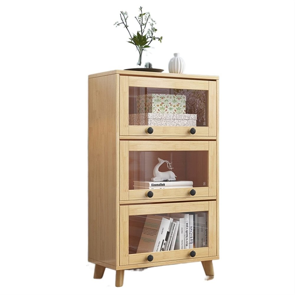 KIRANDY Solid Wood Bookcase with Glass Door, Simple Shelf Children's Bookshelf for Living Room, Bedroom (Color : 60x30x124cm with Legs)