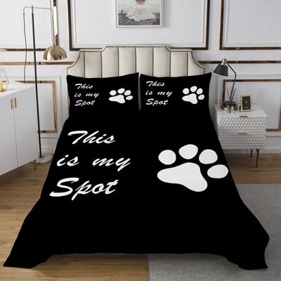 3 Piece Cat Dog Paw Quilt Bedding Set Women Aldult Lightweight Bedding Black and White Bedspread Set Kawaii Animals Bedspread Coverlet Soft Microfiber Home Quilt Set for King Bed All Season
