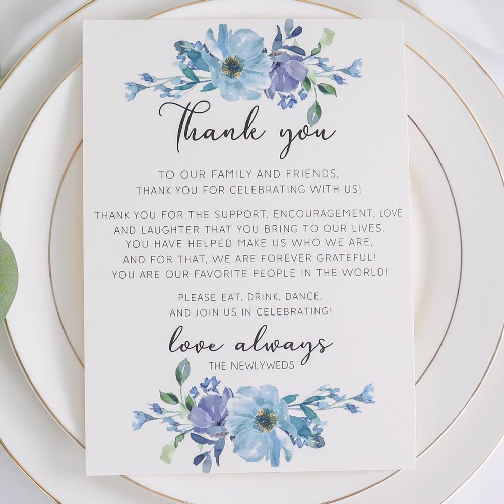HUIHUANG Dusty Blue Thank You Wedding Place Cards 5x7 inch, 50 Pieces Thank You Place Setting Cards for Table Reception, Dinner Plates, Table Centerpieces, Dusty Blue Wedding Favors