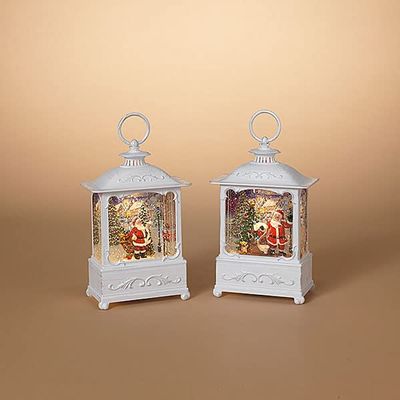 Gerson 9" H B/O Lighted Spinning Water Globe Lantern W/ Holiday Scene, 2 Assorted