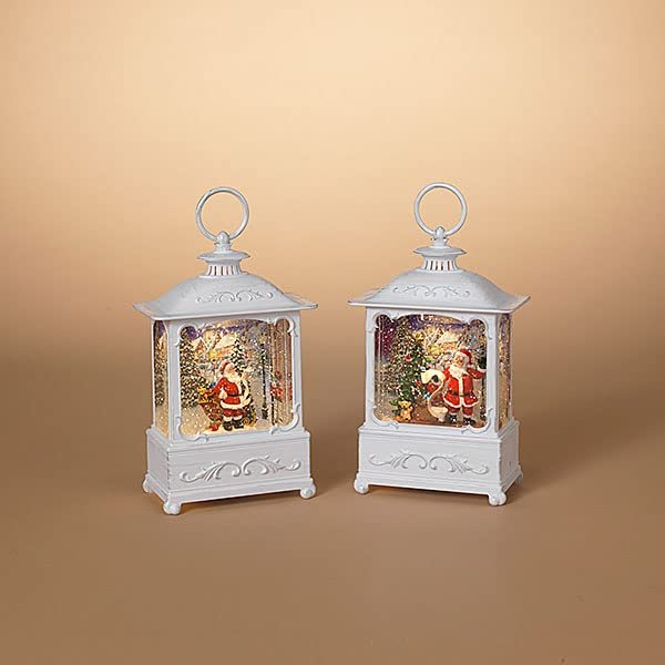 Gerson 9" H B/O Lighted Spinning Water Globe Lantern W/ Holiday Scene, 2 Assorted