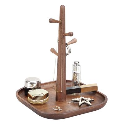 CAMLOT 4 Tiers Wooden Key Holder with Tray,Wood Decorative Organizer in Entryway for Keys, Wallet and Small Stuff, Jewelry Hanging Stand Display on Dresser (Walnut) (4 Tiers)