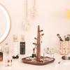 CAMLOT 4 Tiers Wooden Key Holder with Tray,Wood Decorative Organizer in Entryway for Keys, Wallet and Small Stuff, Jewelry Hanging Stand Display on Dresser (Walnut) (4 Tiers) view 2