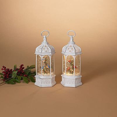 Gerson 11.3" H B/O Lighted Spinning Water Globe Lantern, 2 Assorted