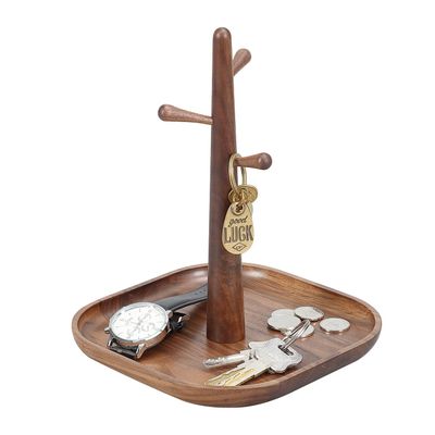 CAMLOT 3 Tiers Wooden Key Holder with Tray,Wood Decorative Organizer in Entryway for Keys, Wallet and Small Stuff, Jewelry Hanging Stand Display on Dresser (Walnut) (3 Tiers)
